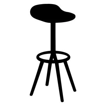 Modern Bar Stool Silhouette Isolated on White Background Illustrazione stock