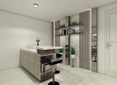 Modern Bar Table Cabinet and Wall Panel Decoration Illustration