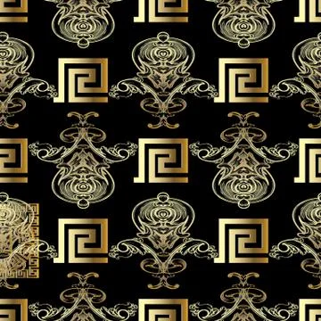 Modern Baroque seamless pattern. Black floral vector background wallpaper wit Illustrazione stock