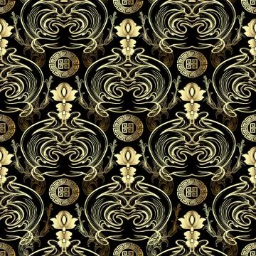 Modern Baroque vector seamless pattern. Black floral damask background wallpa Stock Illustration