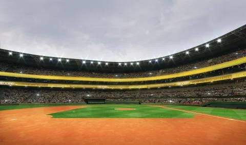Modern baseball stadium playground diamond in cloudy daylight weather Stock Illustration