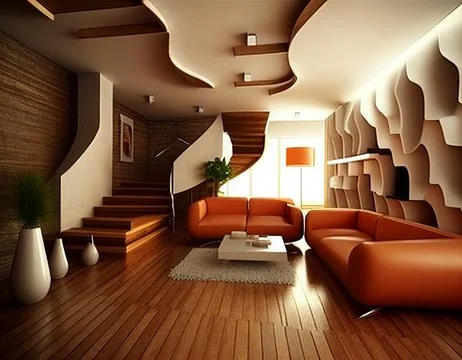 A Modern Basement with Wood Features Ilustración de archivo