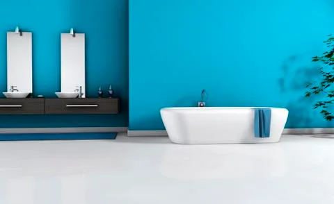 Modern bathroom blue interior Stock Illustration