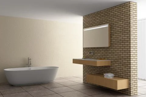 Modern bathroom with brick wall Stock Illustration