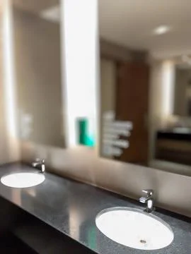 Modern Bathroom with Double Sinks Stock Photos