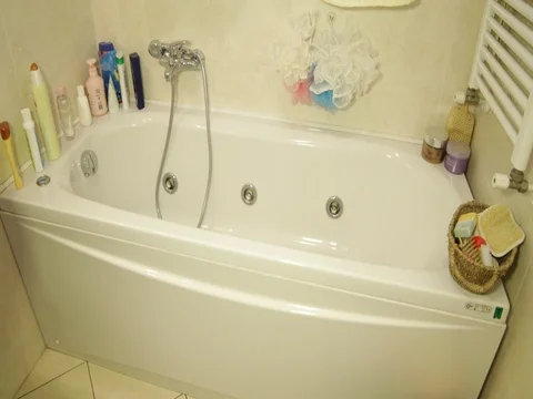 Modern bathroom with hot tub ready for use Stock Footage 74240053