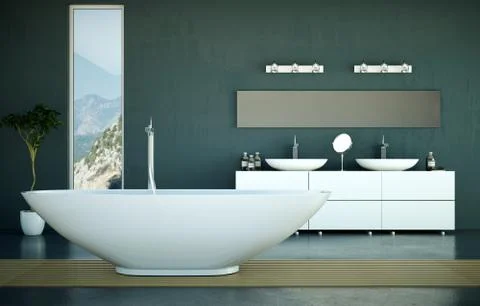 Modern bathroom interior 3d rendering mock up Stock Illustration