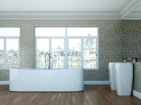 Modern bathroom interior 3d rendering mock up Stock Illustration
