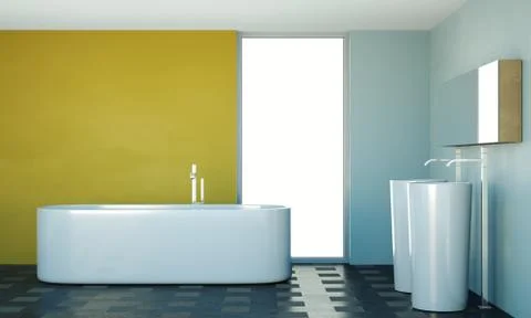 Modern bathroom interior 3d rendering mock up Stock Illustration