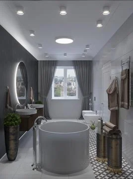 Modern bathroom interior. 3d rendering mockup. Stock Illustration