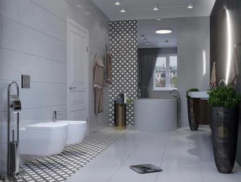 Modern bathroom interior. 3d rendering mockup. Stock Illustration