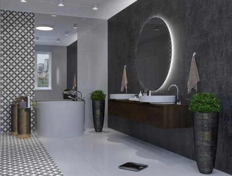 Modern bathroom interior. 3d rendering mockup. Stock Illustration