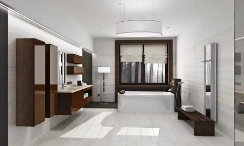 Modern bathroom interior in daylight Stock Illustration