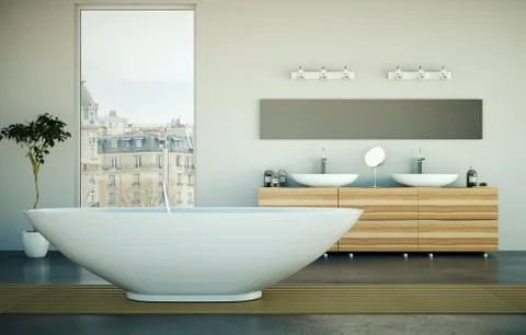 Modern bathroom interior design 3d rendering scene Stock Illustration