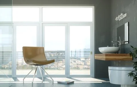 Modern bathroom interior design 3d rendering scene Stock Illustration