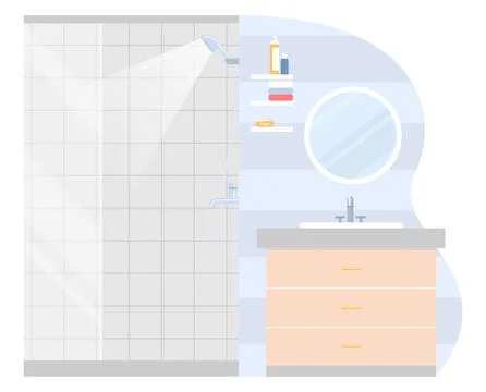 Modern bathroom interior design flat vector illustration Stock Illustration