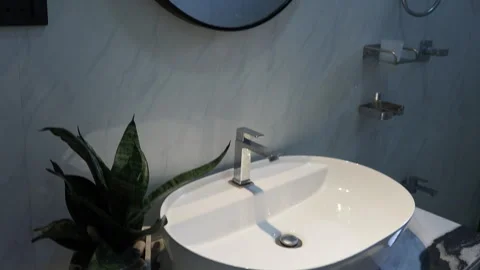 Modern bathroom interior design with vessel sink Stock-Footage 340642481