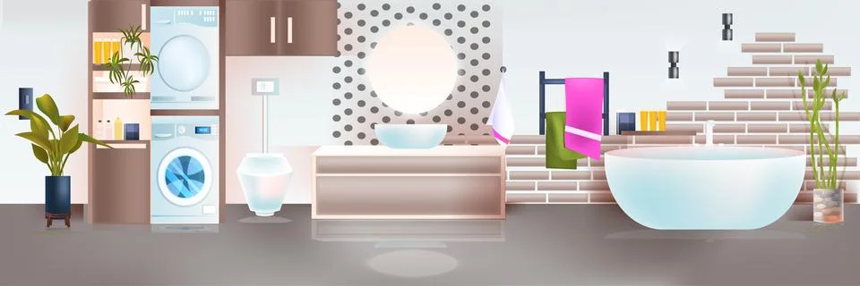 Modern bathroom interior empty no people apartment with furniture horizontal Illustrazione stock