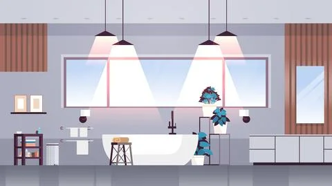 Modern bathroom interior empty no people apartment with furniture horizontal イラスト素材