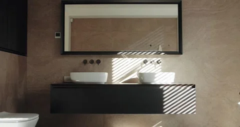 Modern Bathroom Interior with Natural Light and Stylish Sink Stock Footage 342805586