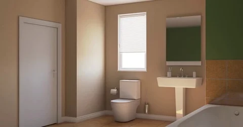 Modern bathroom with large window.  Stock Footage 84059900