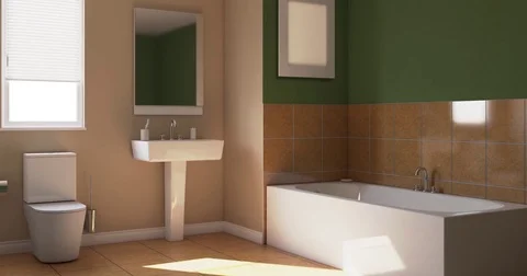 Modern bathroom with large window.  Stock Footage 84059906