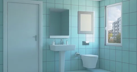 Modern bathroom with large window.  Stock Footage 84060269