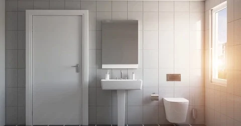 Modern bathroom with large window.  Stock Footage 84060275