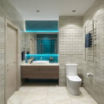 Modern bathroom render Stock Photos