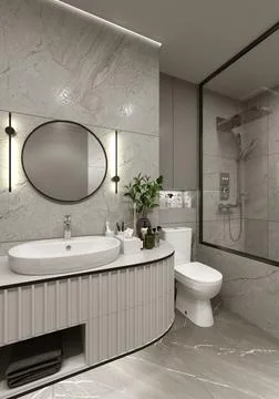 Modern bathroom render Stock Photos
