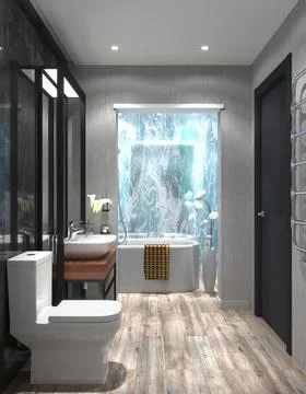 Modern bathroom render Stock Photos