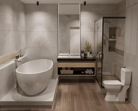 Modern bathroom render Stock Photos