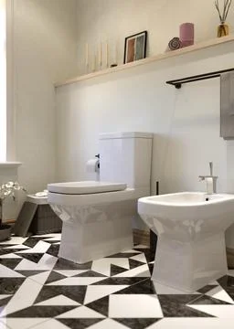 Modern bathroom render Stock Photos