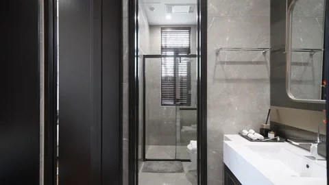 Modern bathroom with simplicity design Stock Footage 198126709