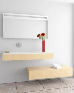Modern bathroom with white wall Stock Illustration