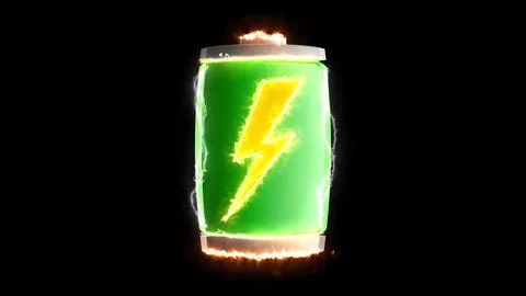 Modern battery icon isolated on black. Charging technology concept 스톡 사진
