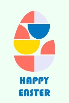 Modern Bauhaus Easter Egg Greeting Card with Abstract Geometric Shapes. Vec.. Stock Illustration