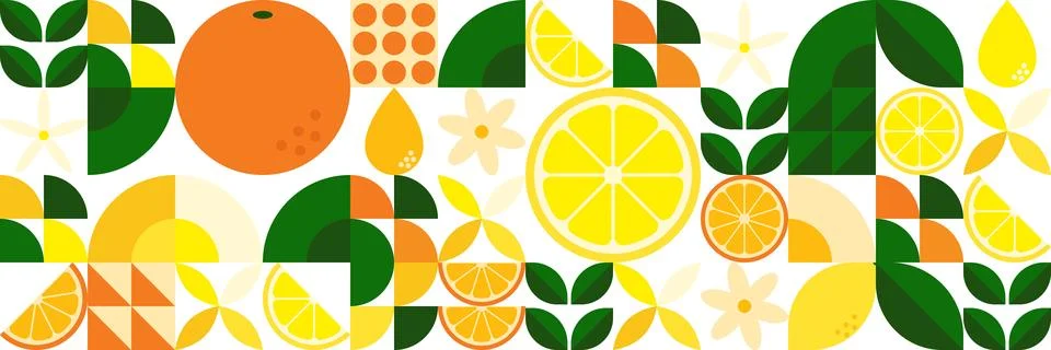 Modern Bauhaus geometric pattern with oranges and lemons, abstract citrus f.. Stock-Illustration