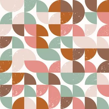 Modern Bauhaus seamless pattern with round shapes, semicircles and grunge t.. Stock Illustration
