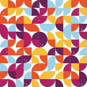 Modern Bauhaus seamless pattern with semicircles and grunge textures. Geome.. Stock Illustration