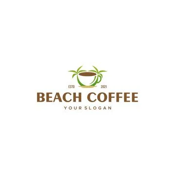 Modern BEACH COFFEE coconut tree glass logo design Stock Illustration