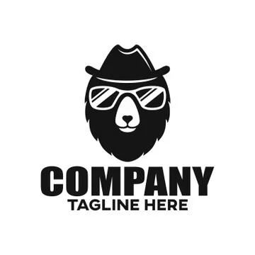 Modern bear in a hat and glasses logo. Vector illustration. Stock Illustration