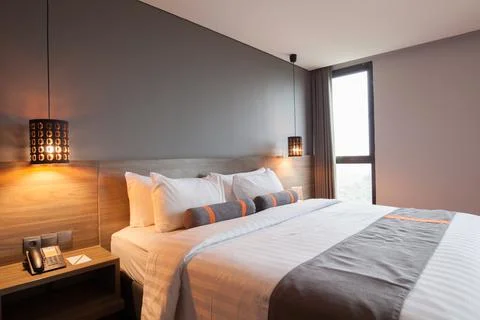 Modern bed room interior Stock Photos