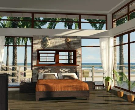 Modern Bedroom at the Beach Stock Illustration
