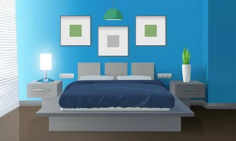 Modern Bedroom Blue Interior Stock Illustration