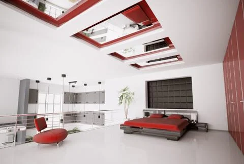 Modern bedroom interior 3d Stock Illustration