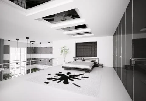 Modern bedroom interior 3d Stock Illustration