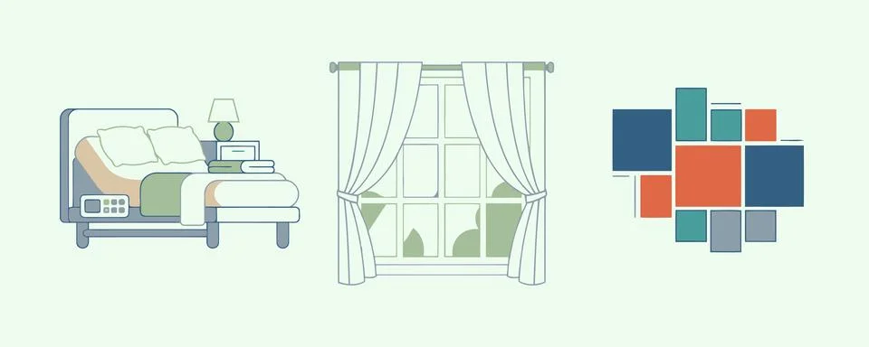Modern Bedroom Interior Design Elements Set Illustration