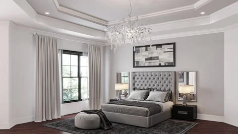 Modern Bedroom Interior with Elegant Design and Natural Light Video Stock Footage 334299823