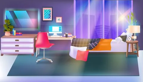 Modern bedroom interior empty no people house room with furniture horizontal Stock Illustration
